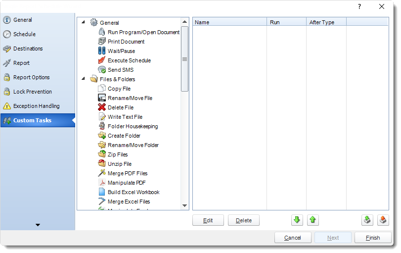 MS Access: Custom Tasks Wizard in Schedule in MARS.