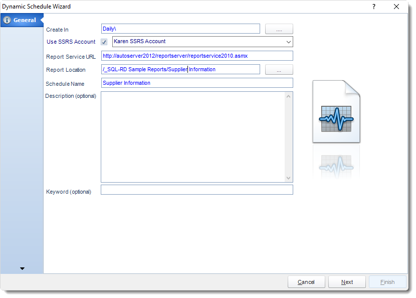 SSRS. General Wizard in Dynamic Schedule Wizard in SQL-RD