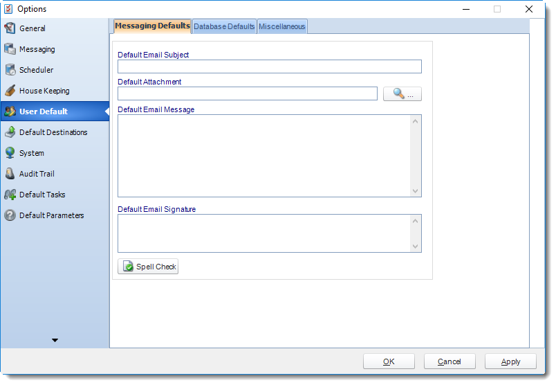 MS Access: User Default section in Options in MARS.
