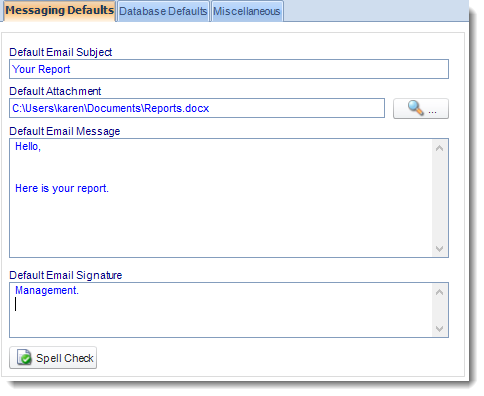 MS Access: User Default section in Options in MARS.