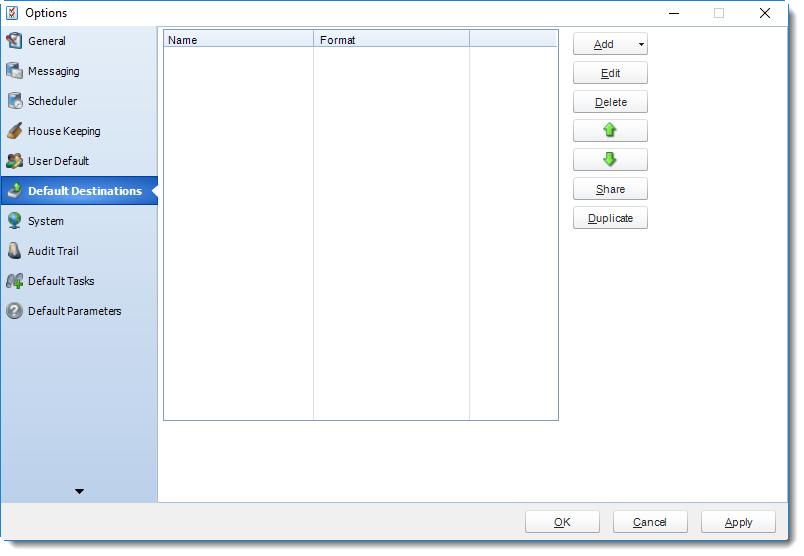 MS Access: Default Destinations section in Options in MARS.