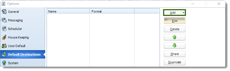 MS Access: Default Destinations section in Options in MARS.