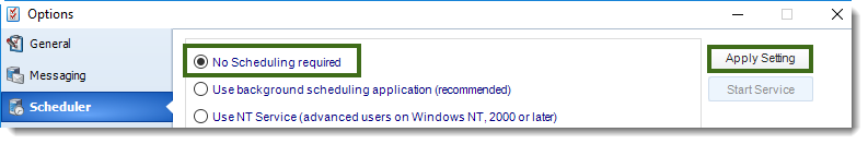MS Access: Scheduler section in Options in MARS.