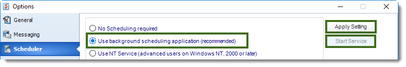 MS Access: Scheduler section in Options in MARS.