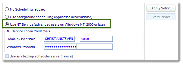 MS Access: Scheduler section in Options in MARS.