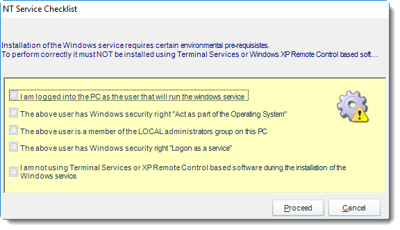 MS Access: NT Service Checklist in Scheduler section in Options in MARS.