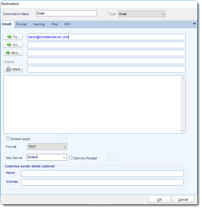 MS Access: Email Destinations in MARS.