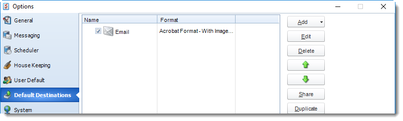 MS Access: Default Destinations section in Options in MARS.