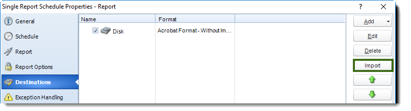 MS Access: Destination Wizard in Single Report Schedule Properties in MARS.