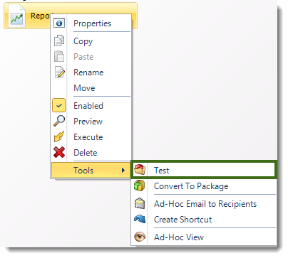 MS Access: Single Report Schedule Context Menu in MARS.