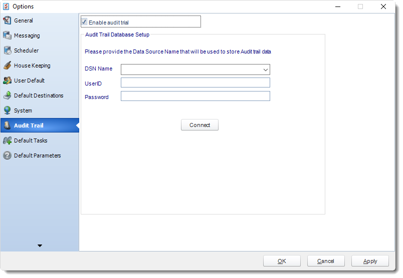 MS Access: Audit Trail in Options in MARS.