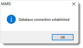 MS Access: Database connection established pop-up in MARS.