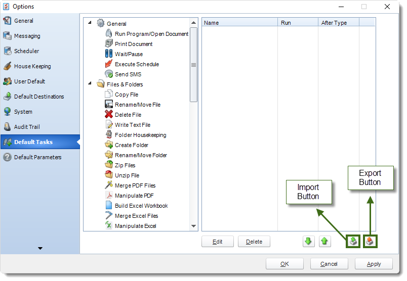 MS Access: Default Tasks section in Options in MARS.