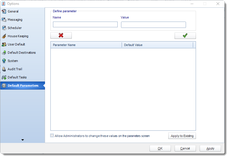 MS Access: Default Parameters section in Options in MARS.
