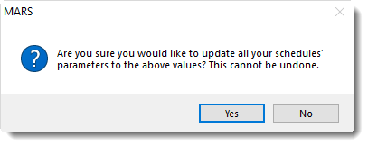 MS Access: Default Parameters section in Options in MARS.