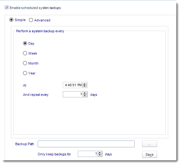 MS Access: Schedule Backup in System Monitor in MARS.