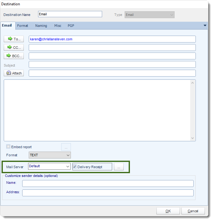 MS Access: Email Destination in MARS.