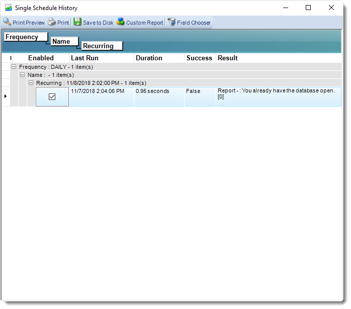 MS Access: History View in System Monitor in MARS.