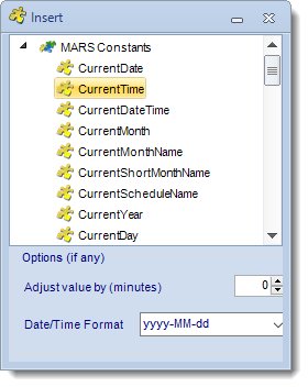 MS Access: Insert Constants Menu in MARS.