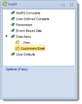 MS Access: Insert Constants Menu in MARS.