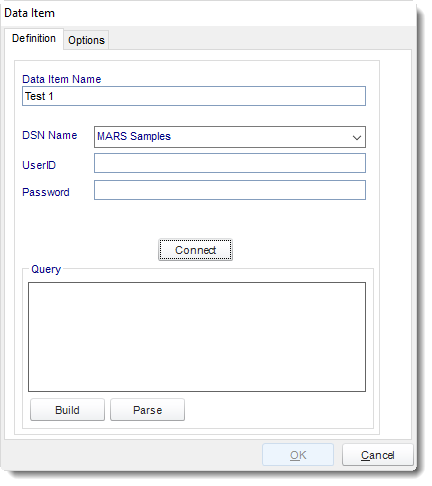 MS Access: Data Items in MARS.