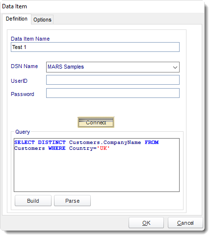 MS Access: Data Items in MARS.