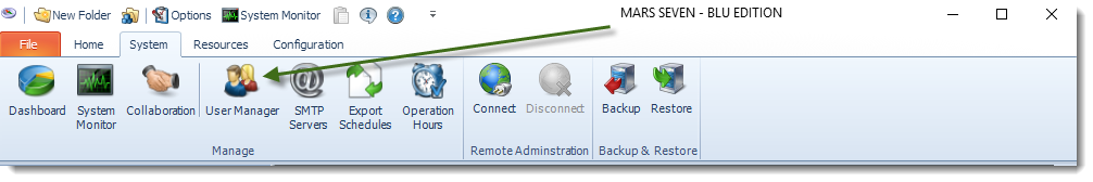 MS Access: MARS System Menu.
