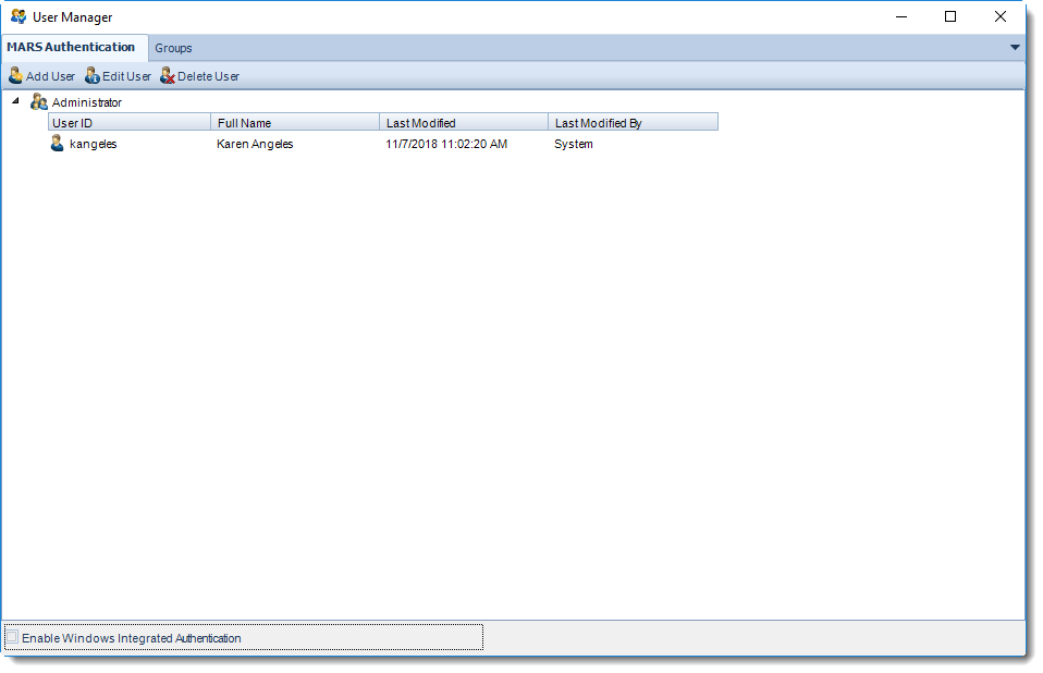 MS Access: User Manager in MARS.