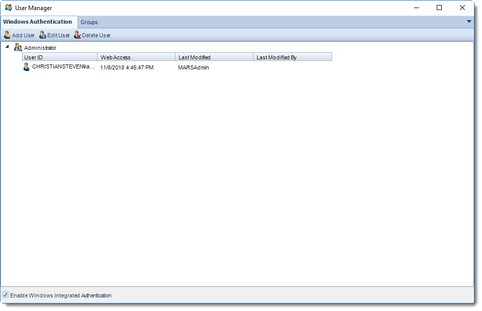MS Access: User Manager in MARS.