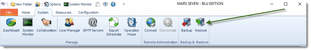 MS Access: MARS System Menu.