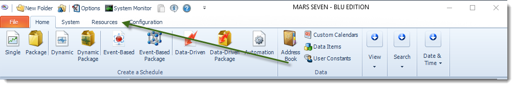 MS Access: MARS Home Menu.