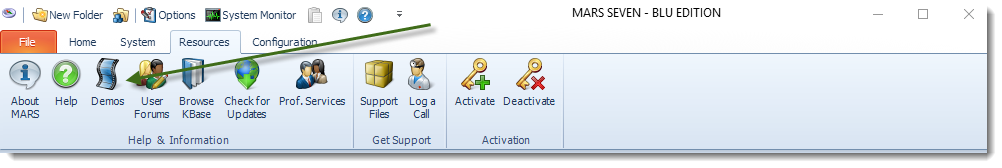 MS Access: MARS System Menu.