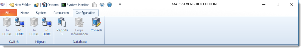 MS Access: MARS Configuration Menu.