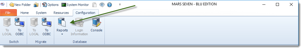 MS Access: MARS Configuration Menu.