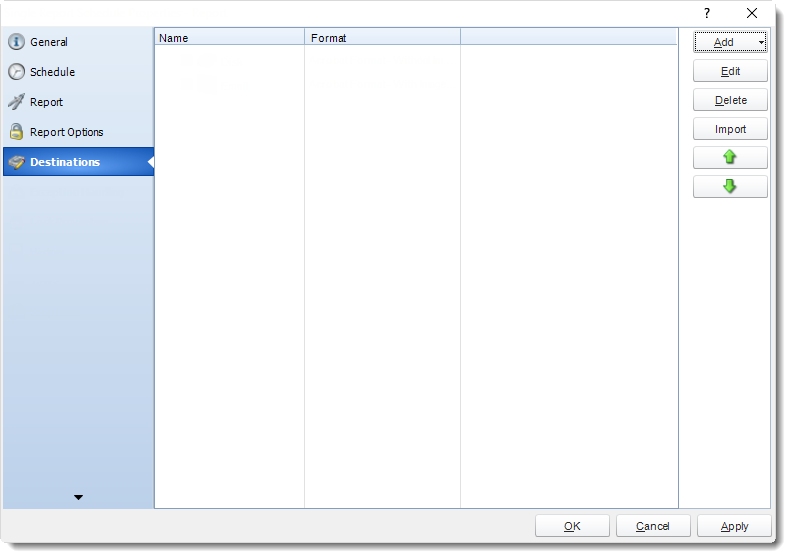MS Access. Destination Wizard in any report schedule in MARS.