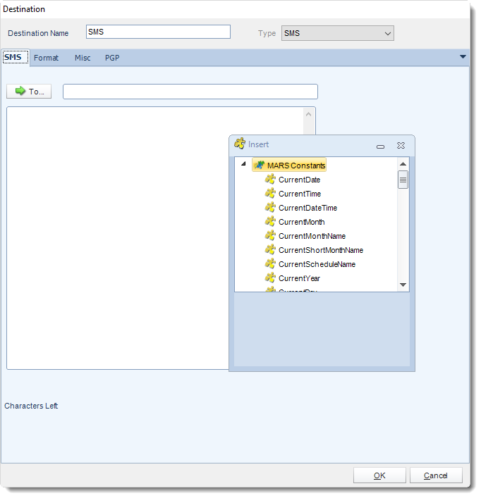 MS Access: SMS Destination in MARS.