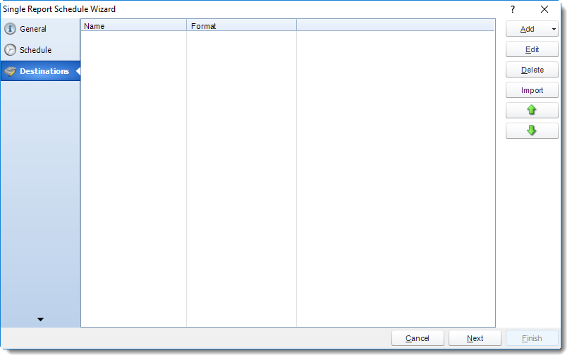 MS Access: Destination Wizard in Single Report Schedule in MARS.