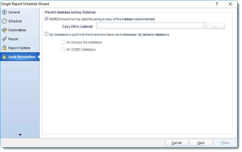 MS Access: Lock Prevention Wizard in Single Report Schedule in MARS.