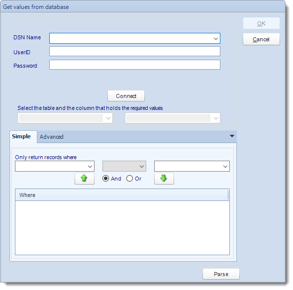 MS Access: Get values from database interface in MARS.