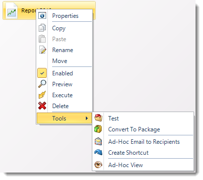 MS Access: Single Report Schedule Context Menu in MARS.