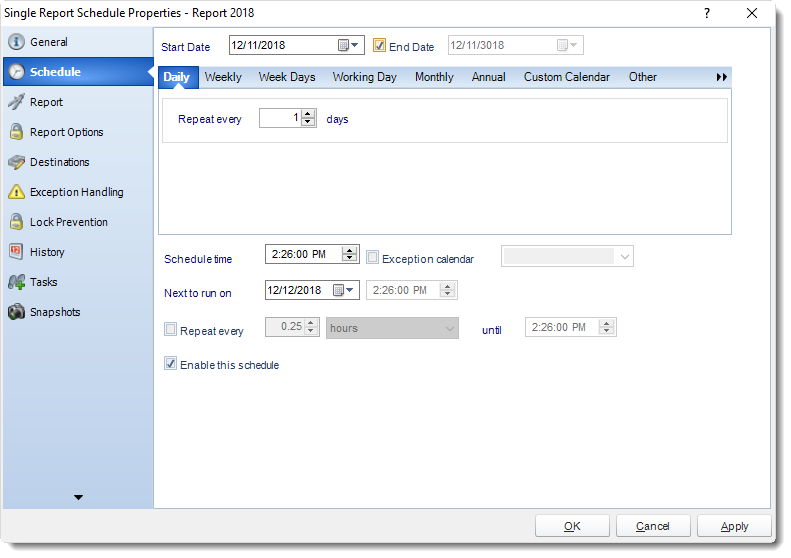 MS Access: Single Report Schedule Properties in MARS.