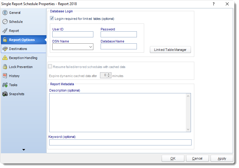 MS Access: Single Report Schedule Properties in MARS.