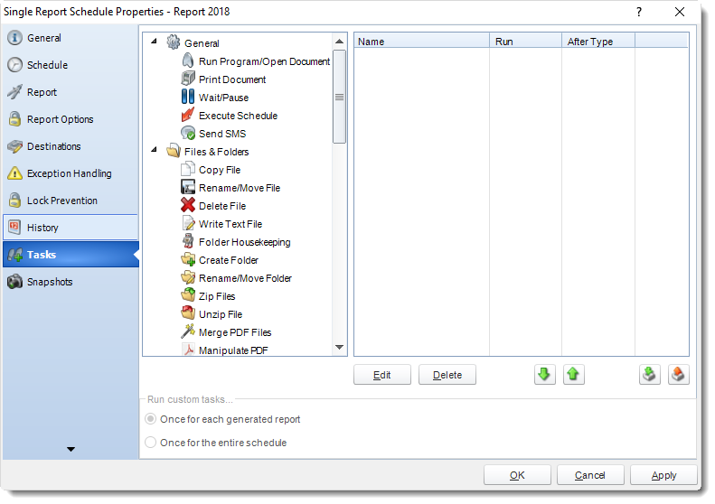 MS Access: Single Report Schedule Properties in MARS.