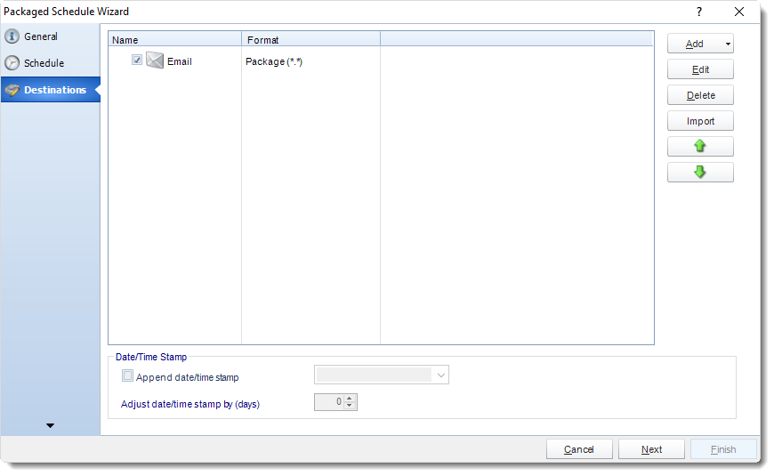 MS Access: Destination Wizard in Package Schedule in MARS.