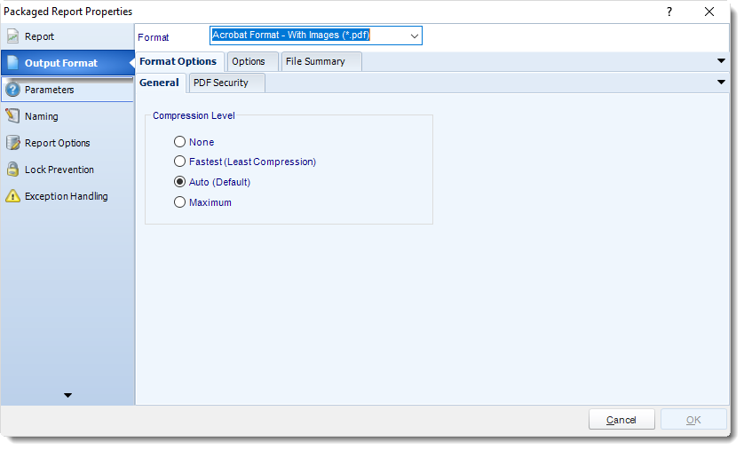 MS Access: Package Report Properties in MARS.