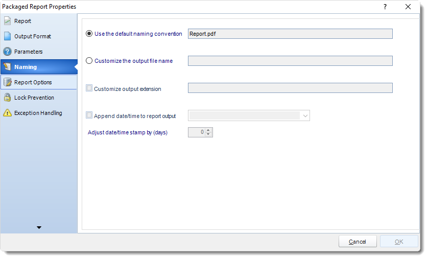 MS Access: Package Report Properties in MARS.