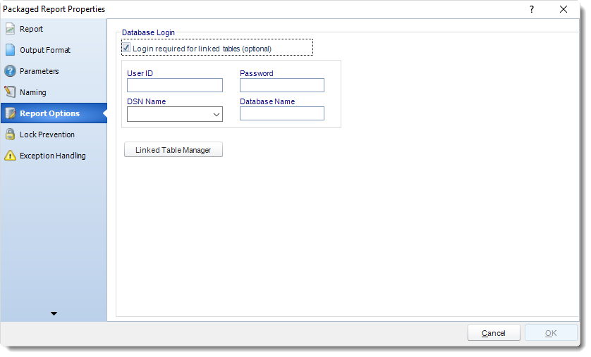 MS Access: Package Report Properties in MARS.
