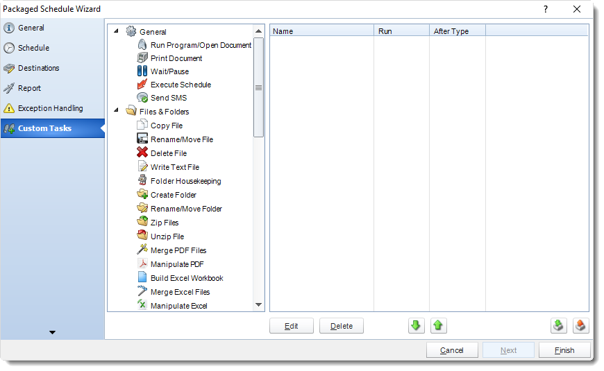 MS Access: Custom Tasks in Package Schedule in MARS.