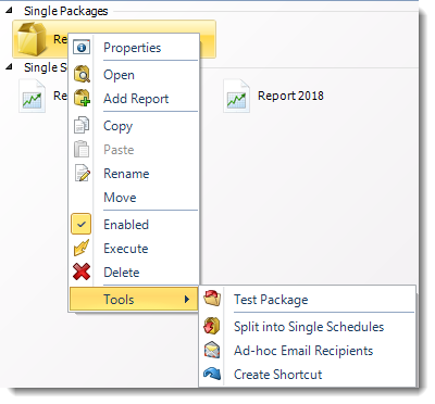 MS Access: Package Report Schedule Context Menu in MARS.