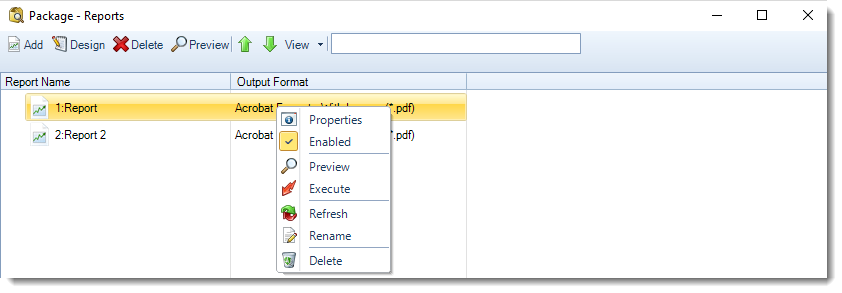 MS Access: Package Report Schedule Context Menu in MARS.